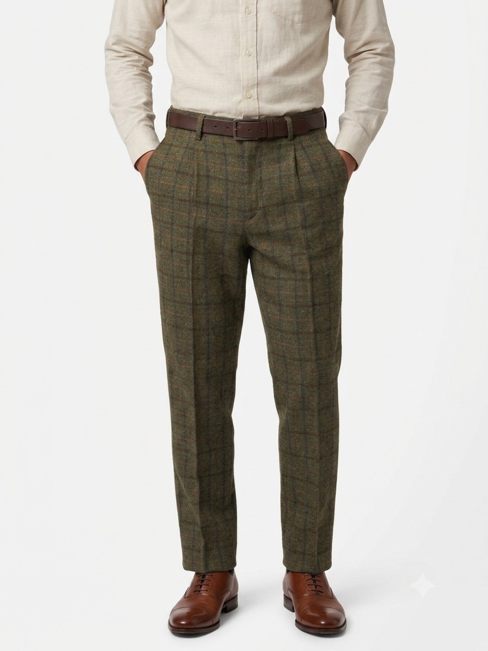 NWT Incotex Green Brown Plaid Wool Cashmere Trouser Dress Pants Sz 56